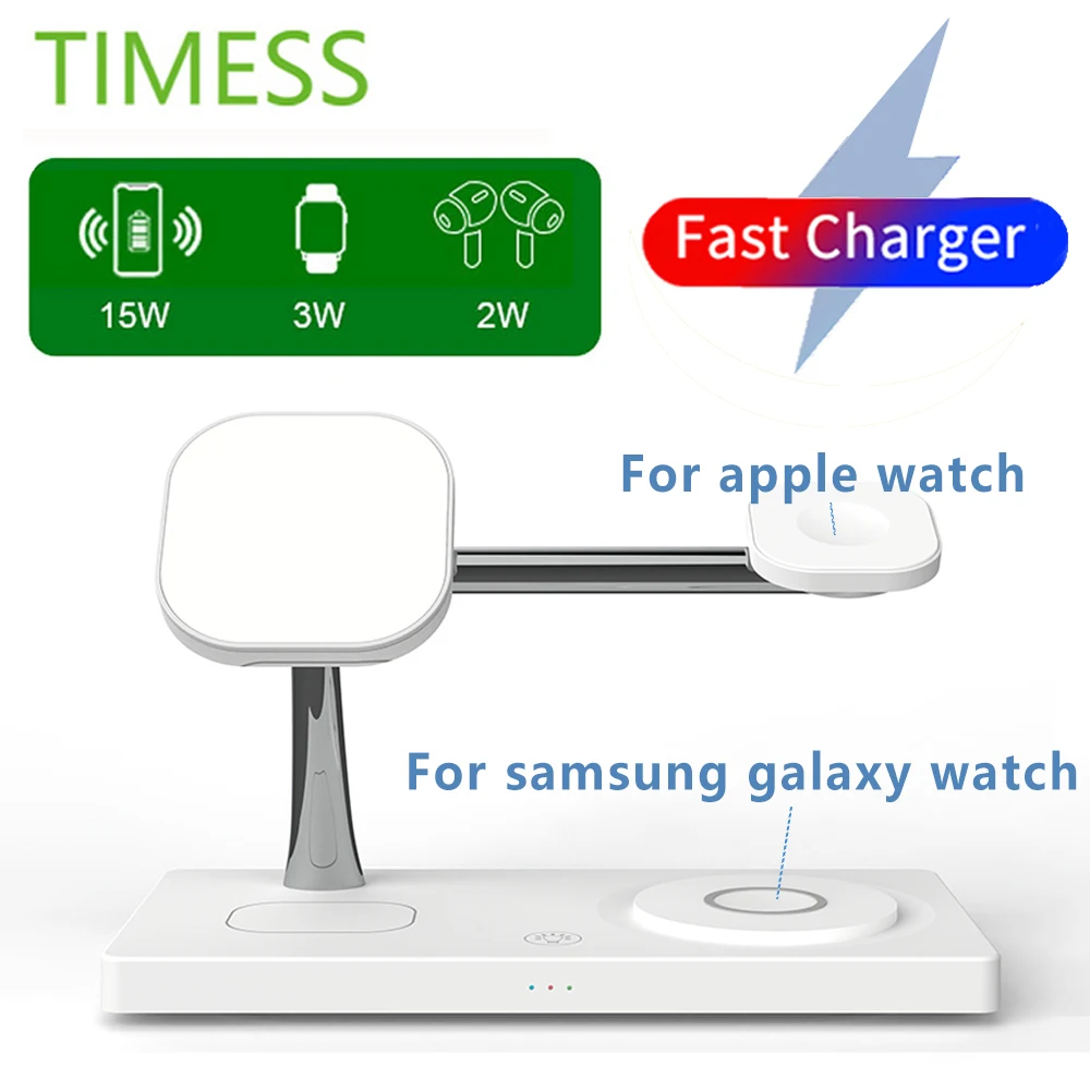 Soporte de cargador inalámbrico 4 en 1, estación de carga rápida para iPhone 15, 14, 13, 12, Galaxy watch/ Apple Watch 9, 8, 7, 6, 5, Airpods