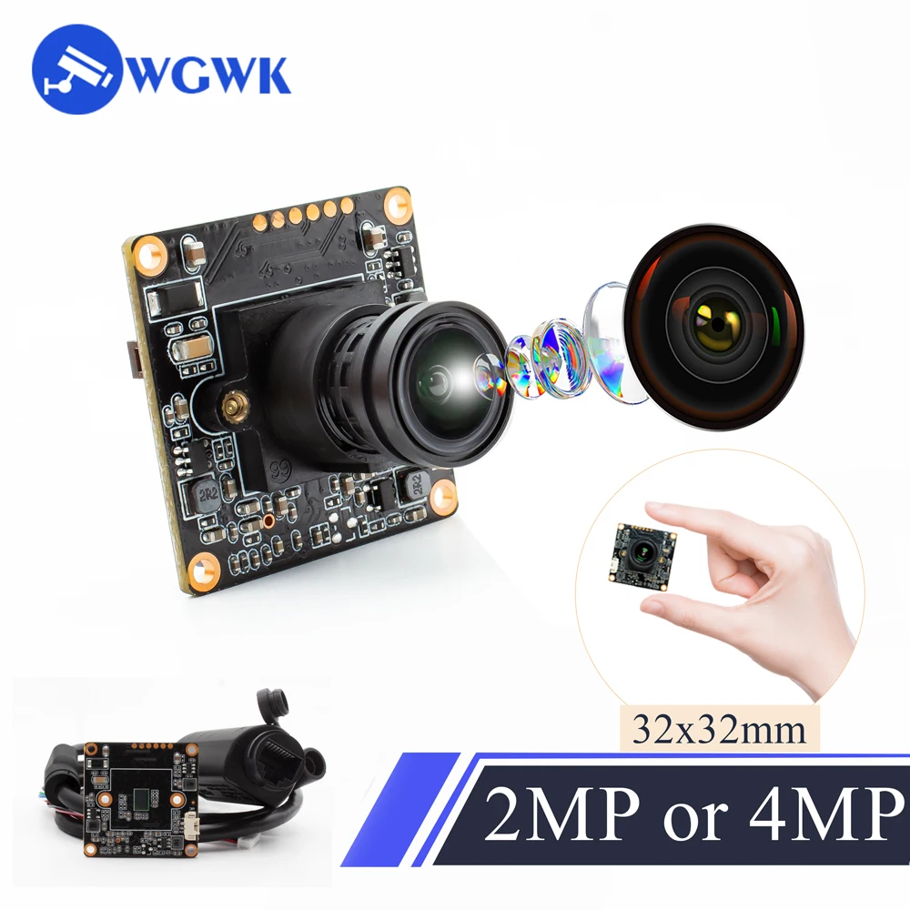 

WGWK 32x32mm Mini IP Camera Module 2/4MP CCTV Camera Low Illumination ONVIF Face Detection HD H.265 XMEye POE DIY Camera Board