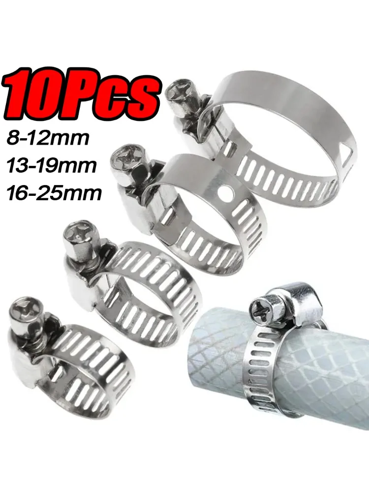 10 Stück Schlauchschellen Rohrschellen Edelstahl Hoop Clamp Schlauch 304 Edelstahl Automotive Rohre Clip Festes Werkzeug 8-25 mm