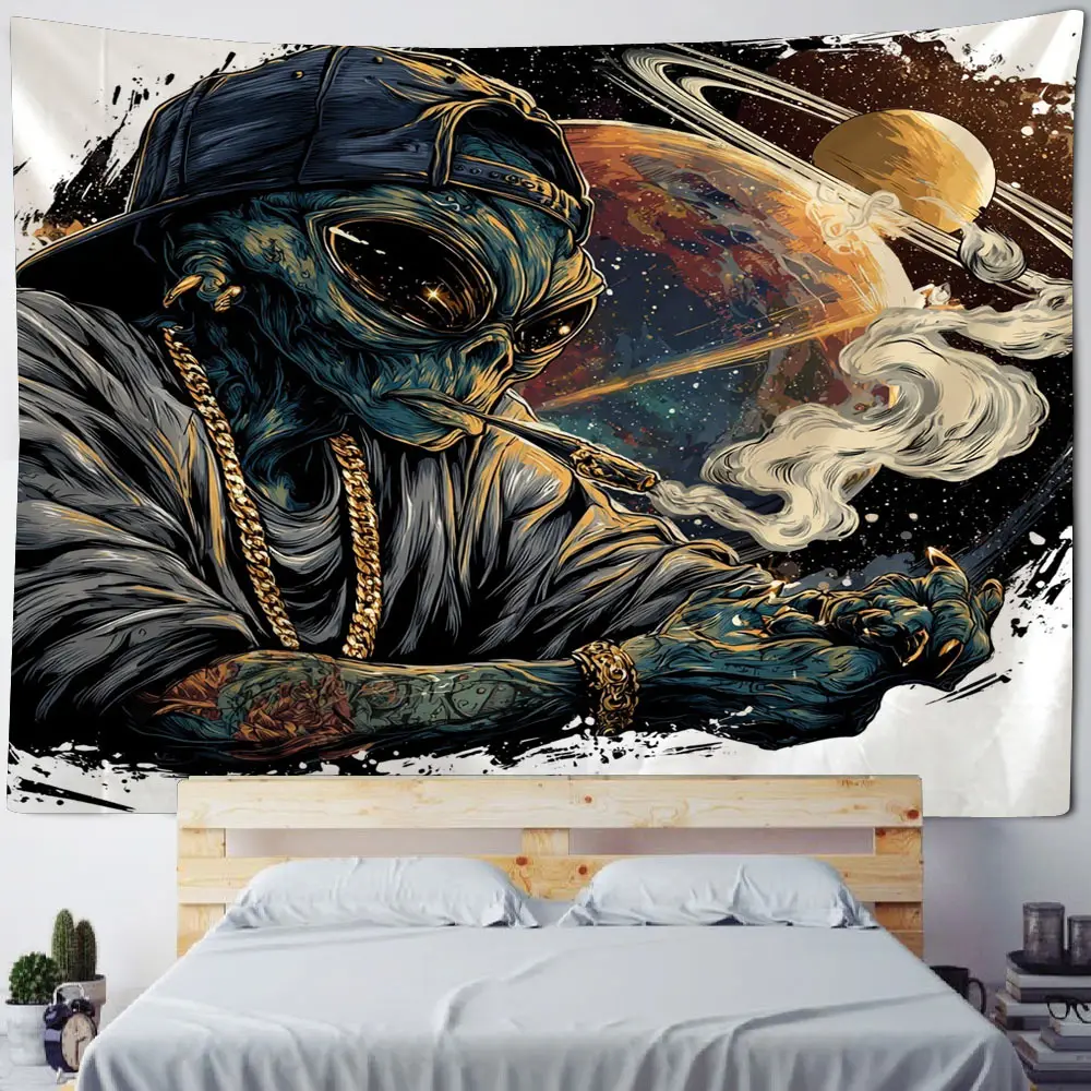 

Psychedelic alien smoking background decoration tapestry Bohemian style background decoration tapestry