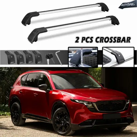 Fits For Mazda CX-5 2017-2025 2PCS Black and Silver Cross Bar Ajustable Roof Rail Rack Lockable Cargo Bars