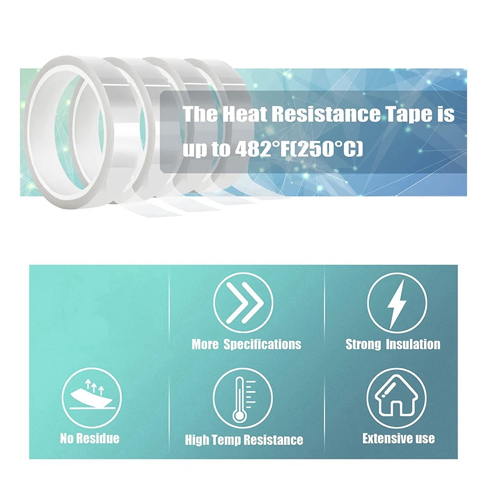 

ABMR-8 Rolls 20Mm X33M(108Ft) Clear Heat Tape For Htv Electrical Tape Transparent High Temperature Sublimation Heat Resistant