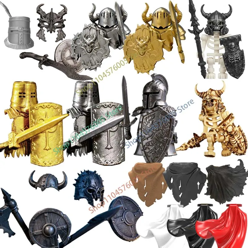 Military MOC Medieval Knight Accessories Building Block Skeleton Legion Guard Soldier Figure Armor Shield Assembly Brick Toy T16