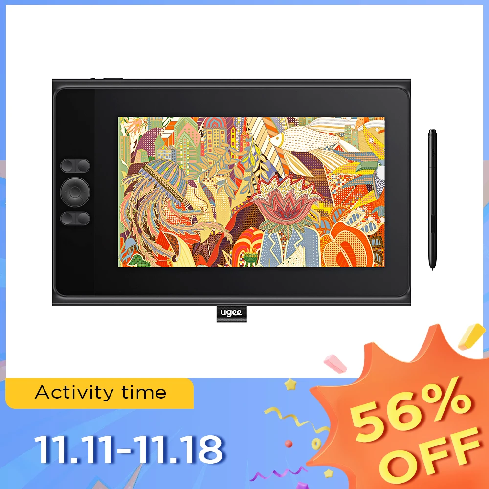 Цифровой графический планшет Ugee UE12, 11,6 дюйма, 124% s RGB 1920x1080 с 8 Экспресс-клавишами для Windows, Mac, Android