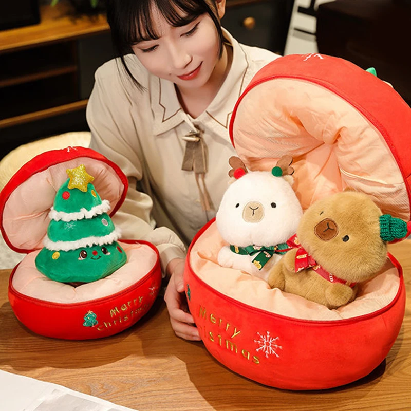 Creative Christmas Gift Cute Stuffed Capybara Doll Toy Cartoon Christmas Tree Doll Cushion DIY Home Decoration Accessories Gifts