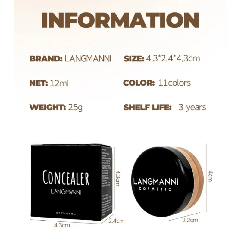 LANGMANNI Vloeibare Concealer Volledige Dekking Onzichtbare Poriën Langdurige Waterdichte Cover Donkere Kringen Concealer Foundation