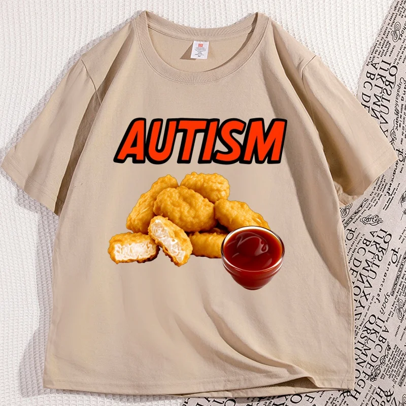 Funny Autism Chicken T Shirt I Love Nuggets T-Shirt Casual Short Sleeve Round Neck Tee Shirt Streetwear Menwomen's Clothing