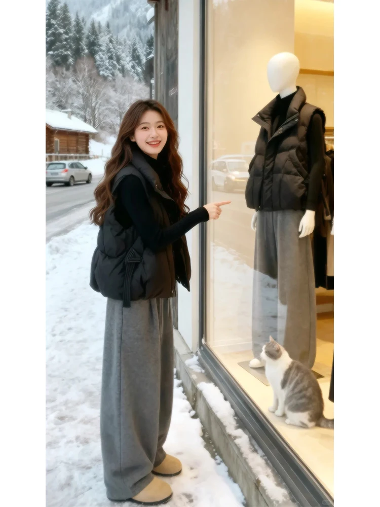 Thickened Warm Sleeveless Cotton Vest Women's Fashionable Outerwear Autumn Winter New Style Cleanfit Jacket with Pocket