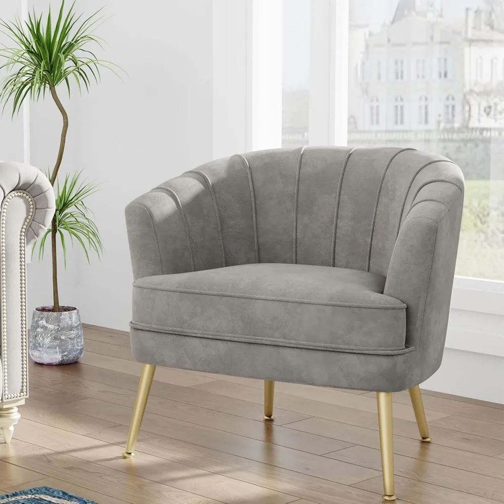 

Velvet Accent Chair, Upholstered Modern Single Sofa Side Chair,Comfy Barrel Club Living Room Armchair with Golden Metal Legs