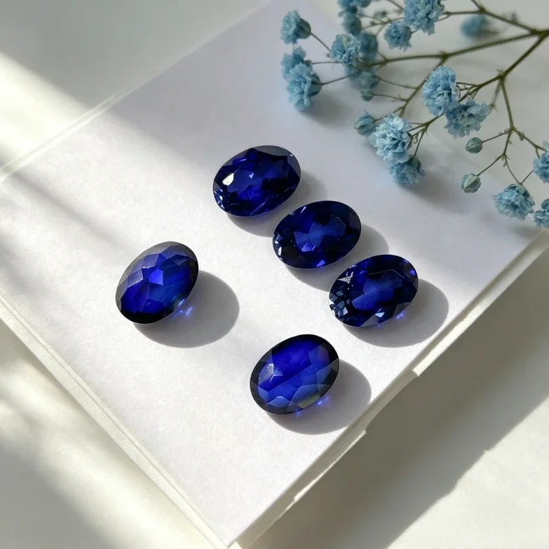 Lab Grown Sapphire Royal Blue Oval Cut Loose Gemstone Multiple Sizes Optional Certificate For Ring Pendant DIY Jewelry Making