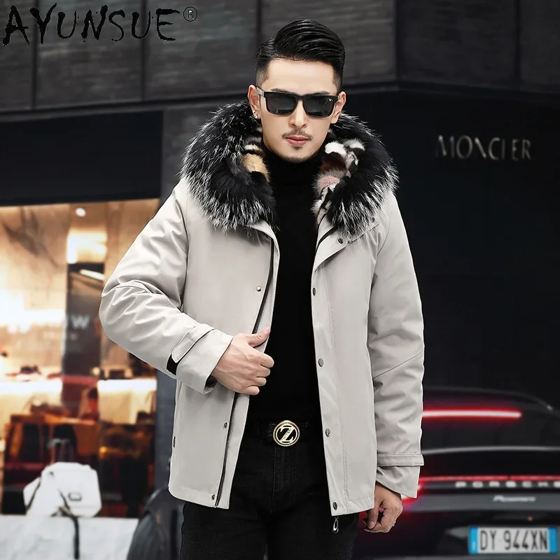 

AYUNSUE Winter Real Mink Fur Liner Coat Men 2021 Warm Thick Raccoon Fur Collar Jackets Male Hooded Parka Casaco Masculino Gxy270