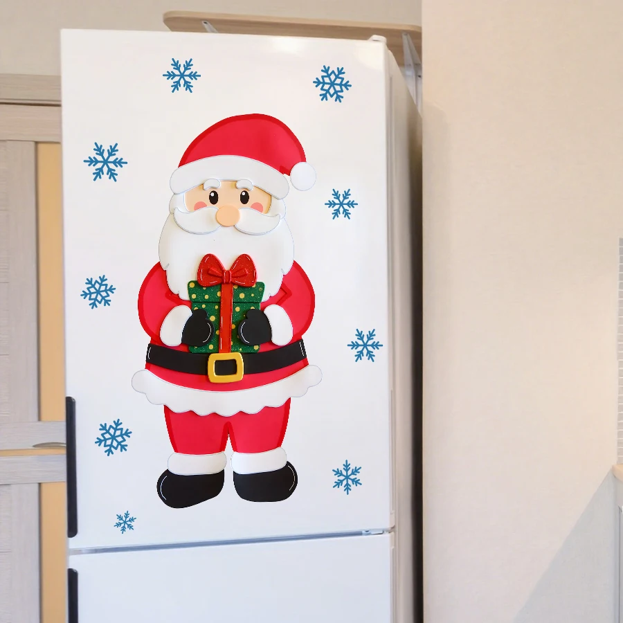 Kerstman met geschenkdoos Kerst muurstickers verwijderbare zelfklevende voor slaapkamer woonkamer decoratie muurtattoo
