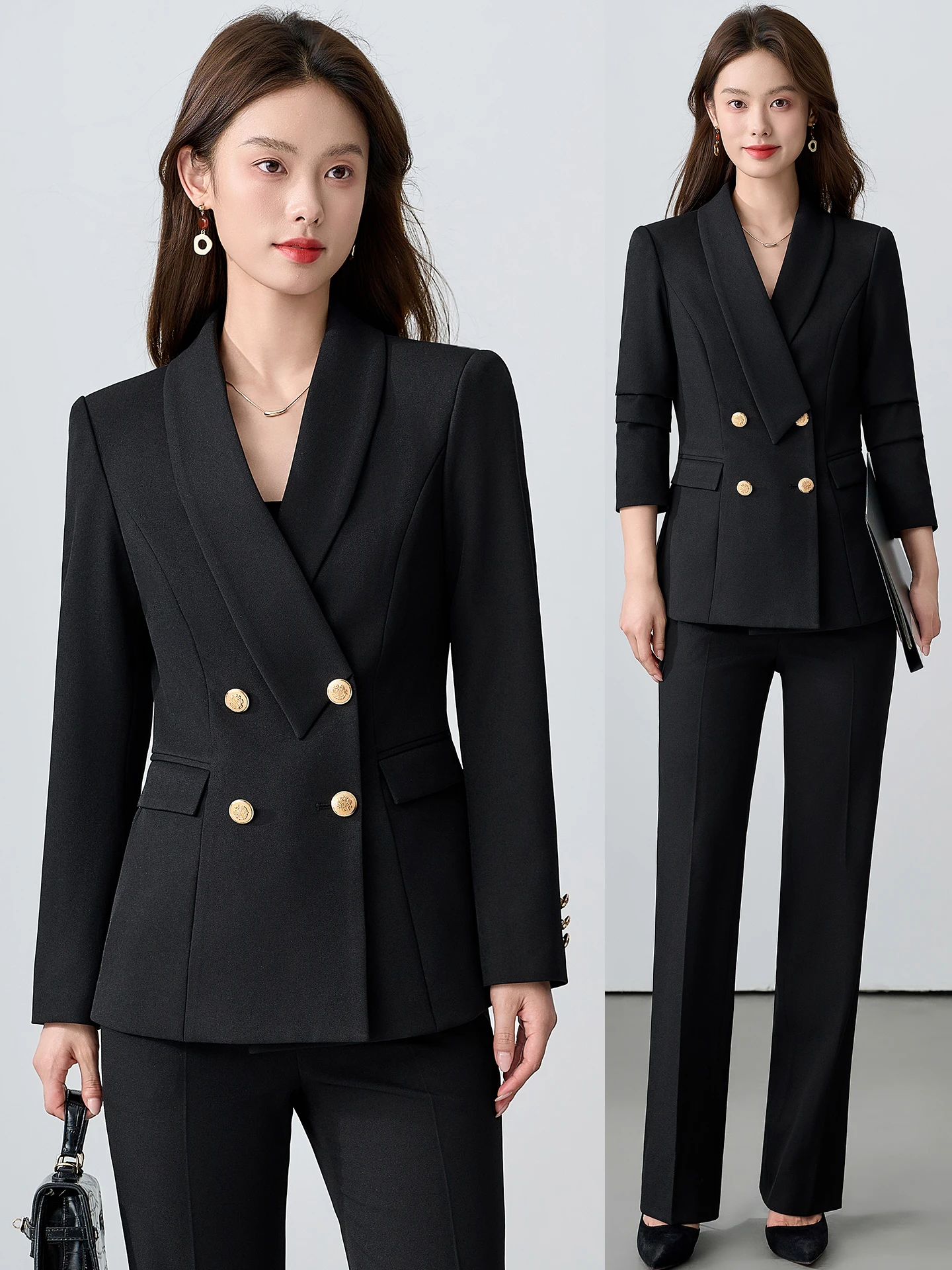 

Professional Women's Suit Set Slim Fit Business Manager Workwear High-End Spring Autumn Career Fashion Polyester Long Sleeve