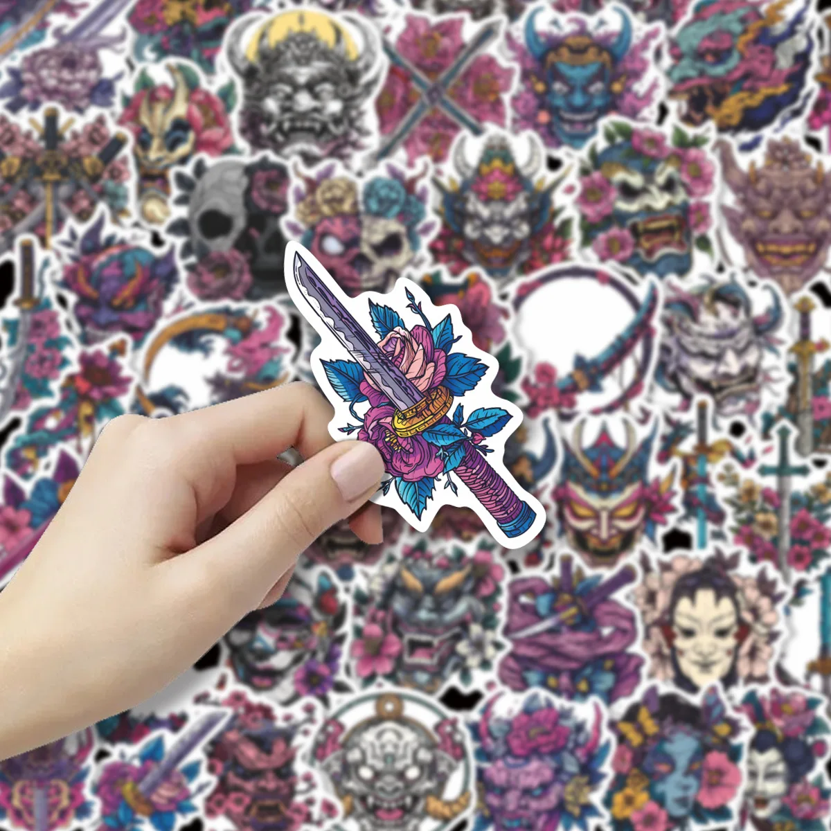 Japanese Demon Mask Stickers Cool Graffiti DIY Toys Gift Decorative Scrapbook Junk Journals Laptop Notebook Bottles Waterproof
