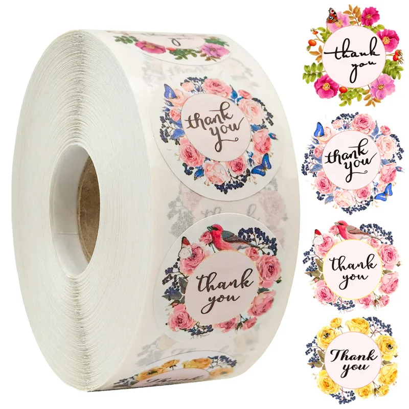 Pretty 50pcs Round Floral New Styles Thank You Stickers Seal Label for Wedding Favor Party Handmade Envelope Stationery Sticker