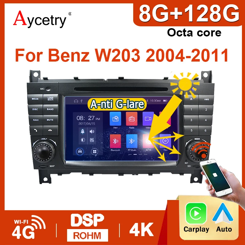 Carplay 2 Din Android 12 Car Radios GPS For Mercedes Benz W203 W209 W219 A Class A160 C-Class C180 C200 CLK200 C230 auto stereo