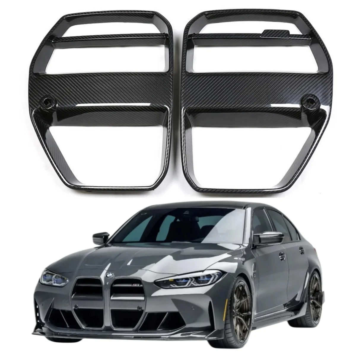 

High Quality Dry Carbon Fiber Front Grilles For 2021-2024 G80 M3 M4 G82 G83 V Style Front Bumper Grill