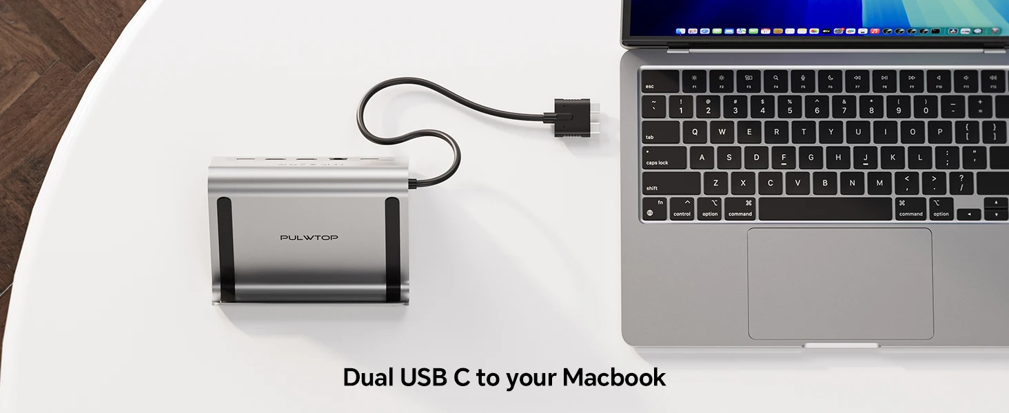 PULWTOP USB-C Dockingstation Ständer Laptop-Dock mit 2 HDMI, PD, Ethernet, USB A/C 10Gbps, Audio, SD/TF, USB 2.0 – Detail 10