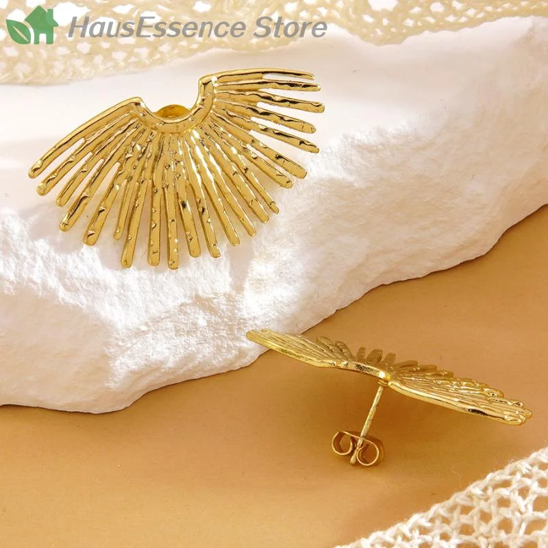 ※Stainless Steel Hollow Wing Fan-shaped Earrings Light Luxury Chunky Pendant Earrings For Women Ear Stud Jewelry