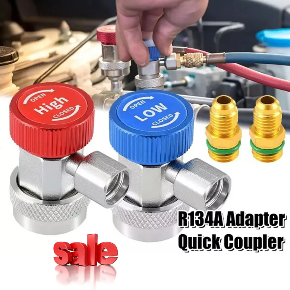 R134A Refrigerant Adjustable Quick Connects Low High Quick Connector Adapter  Coupler Auto A/C Manifold Gauge HVAC 1/4