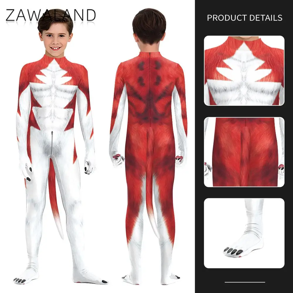 Zawaland-Traje Cosplay Vermelho Husky para Crianças, Roupa Show Escolar, Petsuit Engraçado com Cauda, Macacão Animal, Roupas de Festa, Menino e Menina