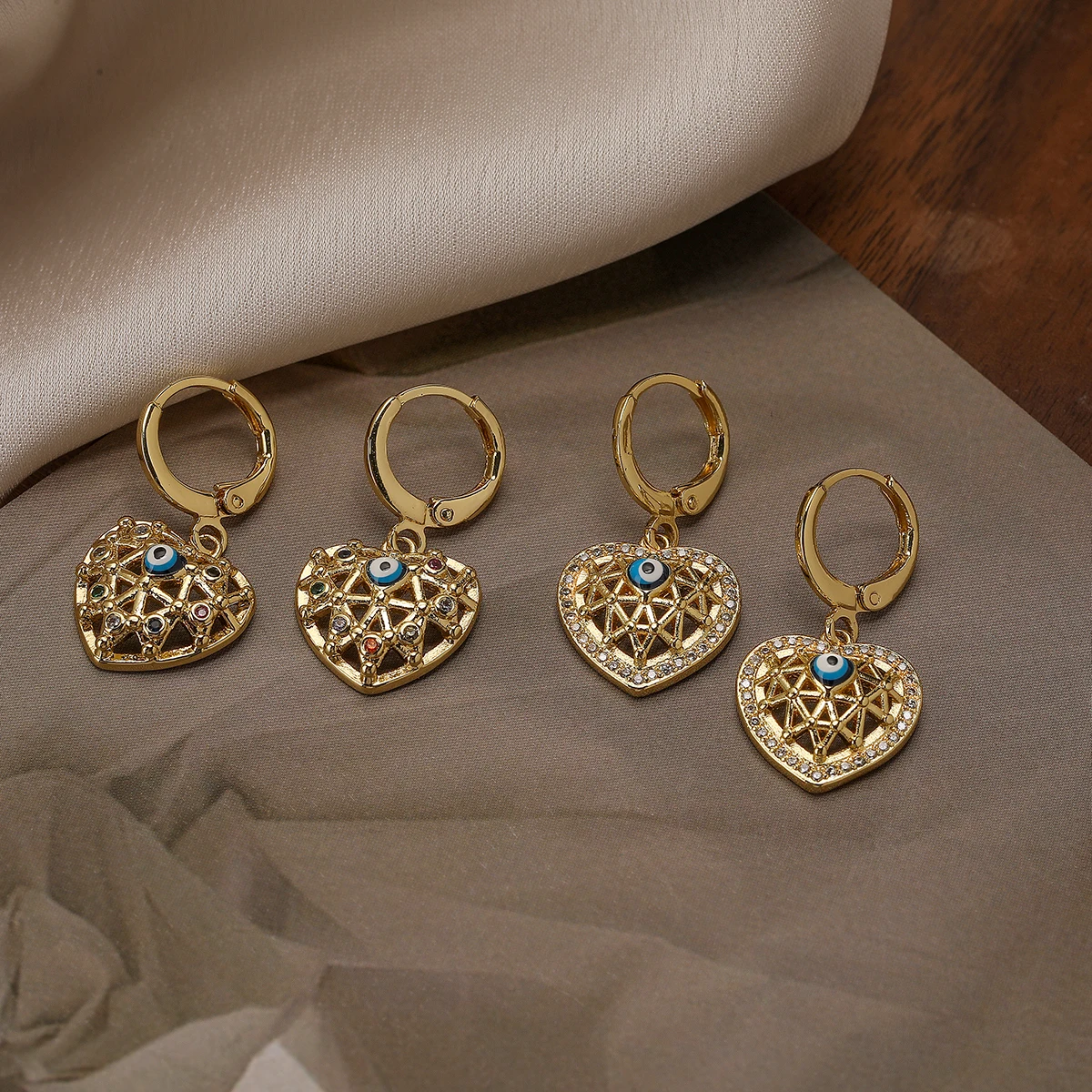 Luxury Turkish Blue Evil Eye Cubic Zirconia Earrings For Women Girl, High Quality Heart Drop Earrings Party Dating  Jewelry