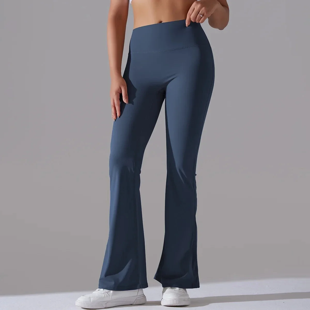 Pantalones acampanados de Color liso para mujer, pantalón de Yoga ajustado, cintura alta elástica, pantalones de entrenamiento de pierna ancha, pantalones de Fitness