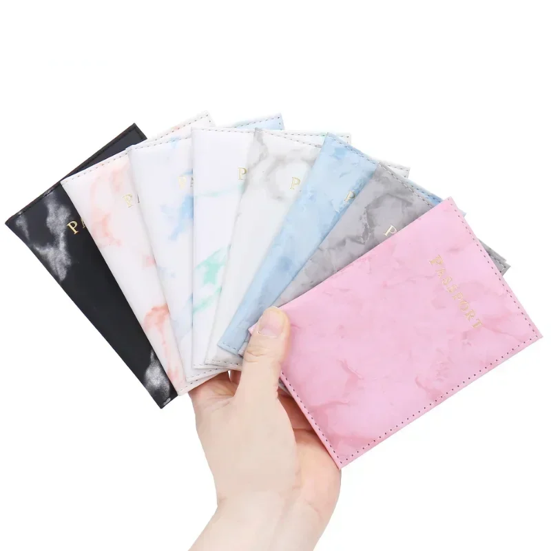 Marbling Passport Holder for World Trip Travel English PU Leather Passport Cover Case Sleeve with ID Credit Card Slot Protector