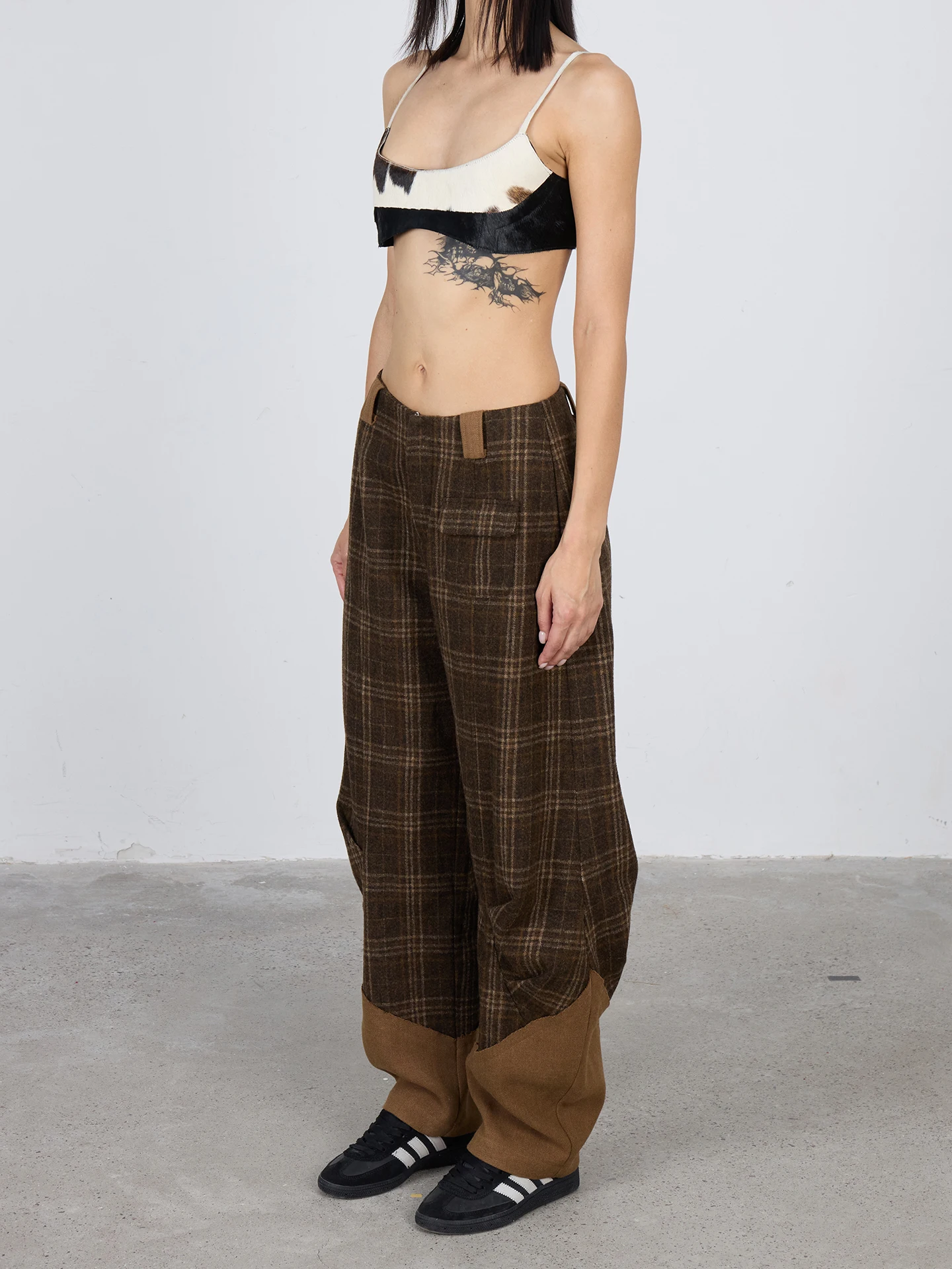 

Original Design Color Blo Plaid Wide Leg Pants Women's Loose Straight Blade Pants Casual Sle Autumn Season l Waist