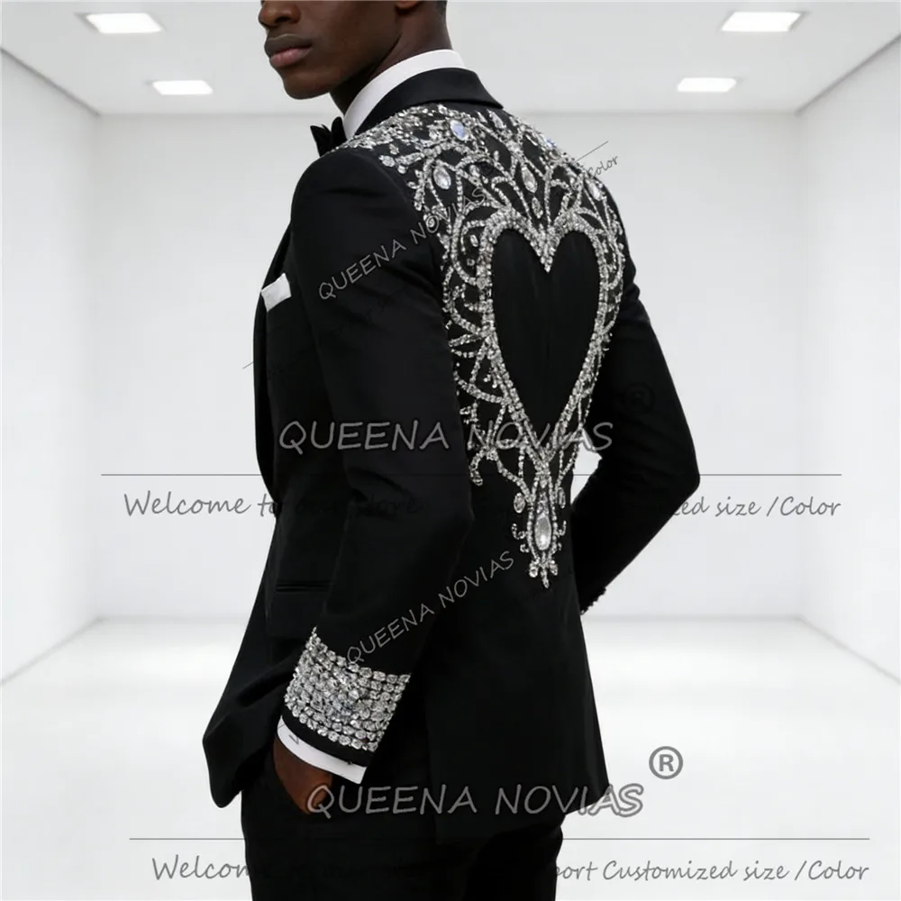 Man Fashion Jewelry Stones Suit Attire For Men Sparkly Beaded Prom Blazers Customized 3 Piece Set Beaded Groom Tuxedos Exclusive