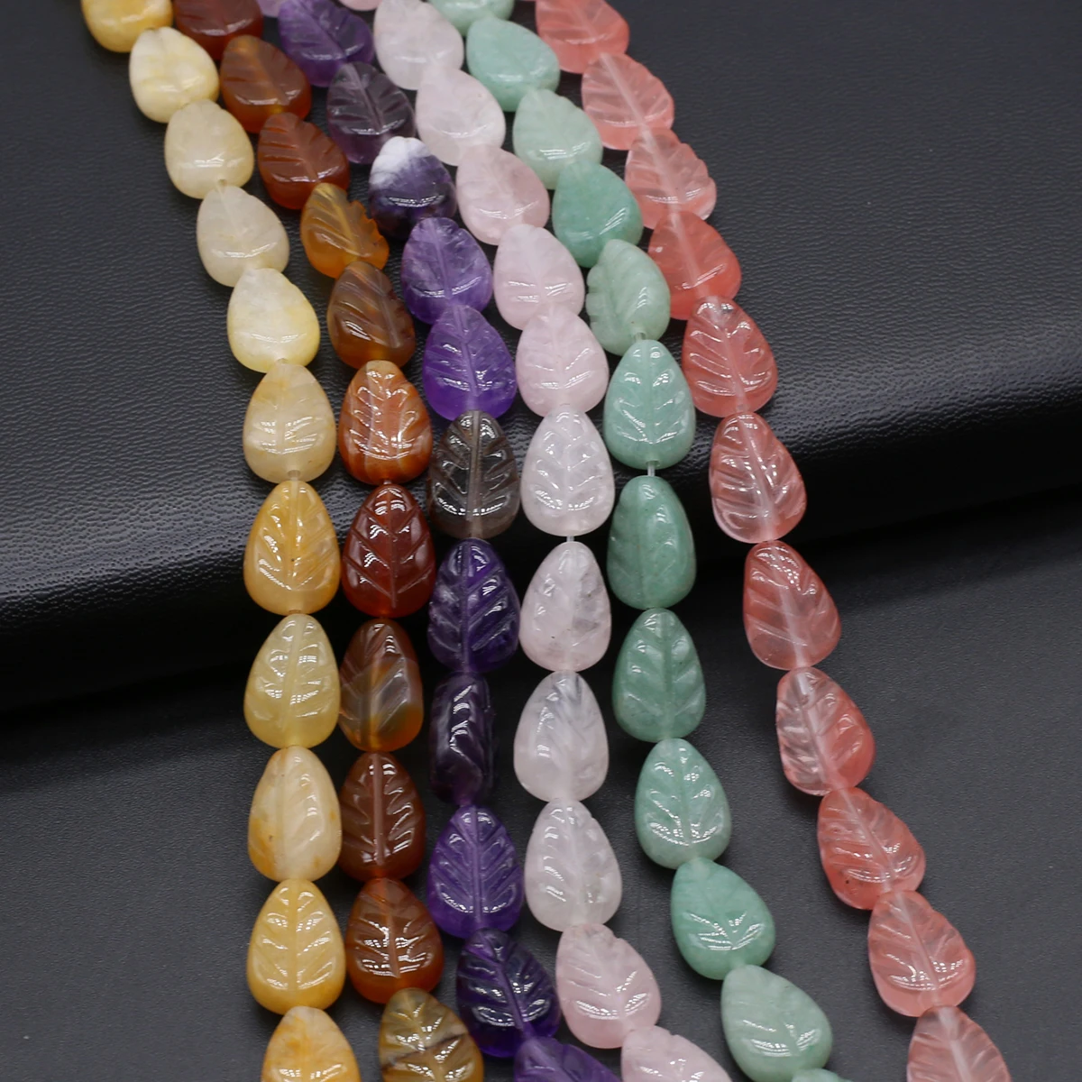 

Natural Stone Beads Carved Leaf Shaped Crystal Agate Amethyst Loose Spacer Beads for Jewelry Making DIY Charm Necklace Bracelets