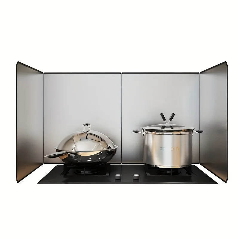 Folded Stainless Steel Splash Guard Set, Non-Stick Kitchen Stove Protection with Foldable Panels for Home