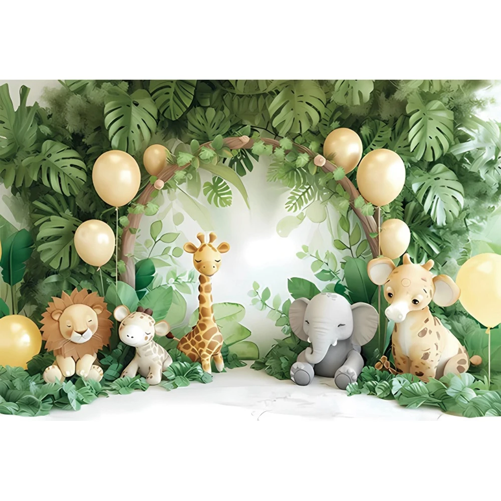 Jungle Animals Baby 1st Birthday Backdrops Photography Party Decor Newborn Portrait Photographic Background Photo Studio Props