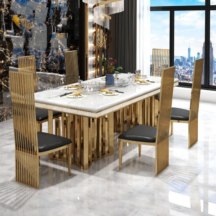 Modern luxury marble metal legs dining tables table and chair set 4 6 8 10 seater with chairs dinner room for home furniture