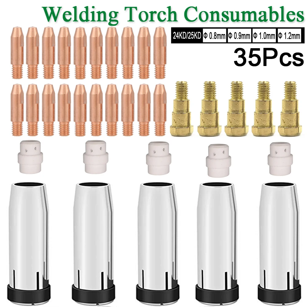 

35pcs MB-24KD Welding Torch Consumable 0.8/0.9/1.0/1.2mm MIG Torch Gas Nozzle Tip Holder Gas Diffuser of MIG MAG Welding Machine