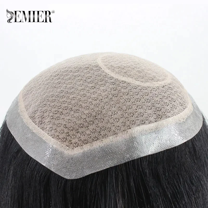 Men Prosthesis Silk Top Base And PU Around Hand Tied Male Human Hair Toupee Breatheable Lace & PU Men Exhuast System Unit