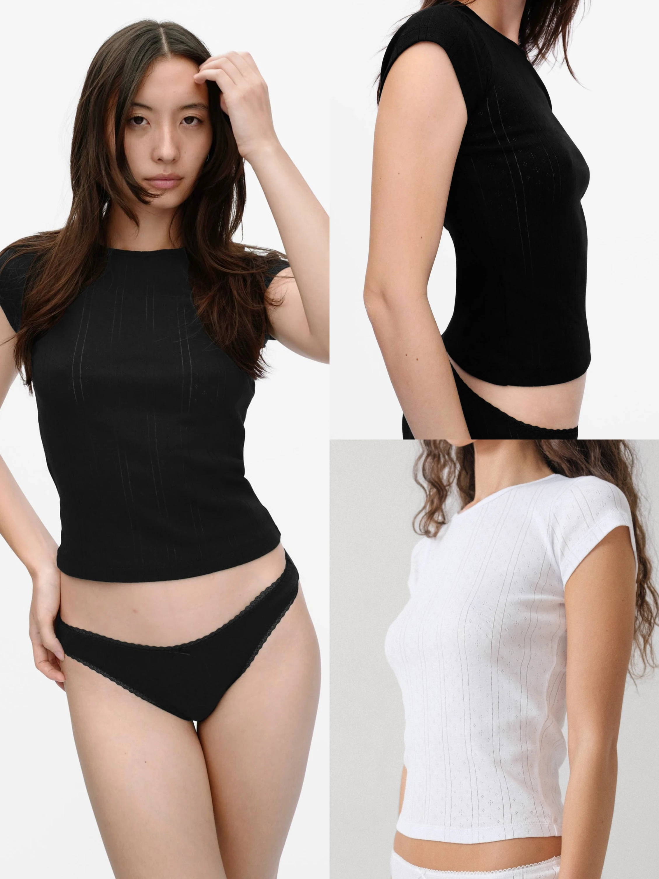 

Cou Black Classic Floral Hollow-Out Slim-Fit Short Round-Neck T-Shirt, White Pure Cotton Material, Soft and Comfortable Round-Neck Top, Can Be Worn at Home or Outside, Short-Sleeved Top