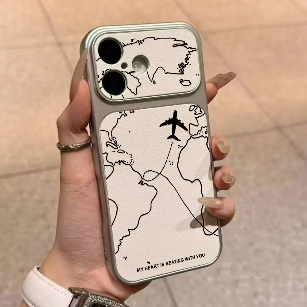 Travel-Inspired Airplane Route Phone Case For iPhone 17 Pro 16 13 14 15 Pro Max 12 11 Leather Soft Silicone Cover With Lanyard view 4
