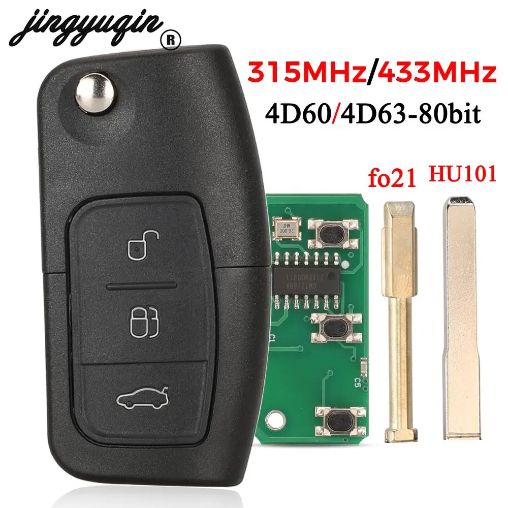 

jingyuqin ASK 315/433MHz Keyless Entry Remote Key For Ford Focus Mondeo C Max S Max Galaxy Fiesta 4D60 4D63 Chip Fob 3 Button