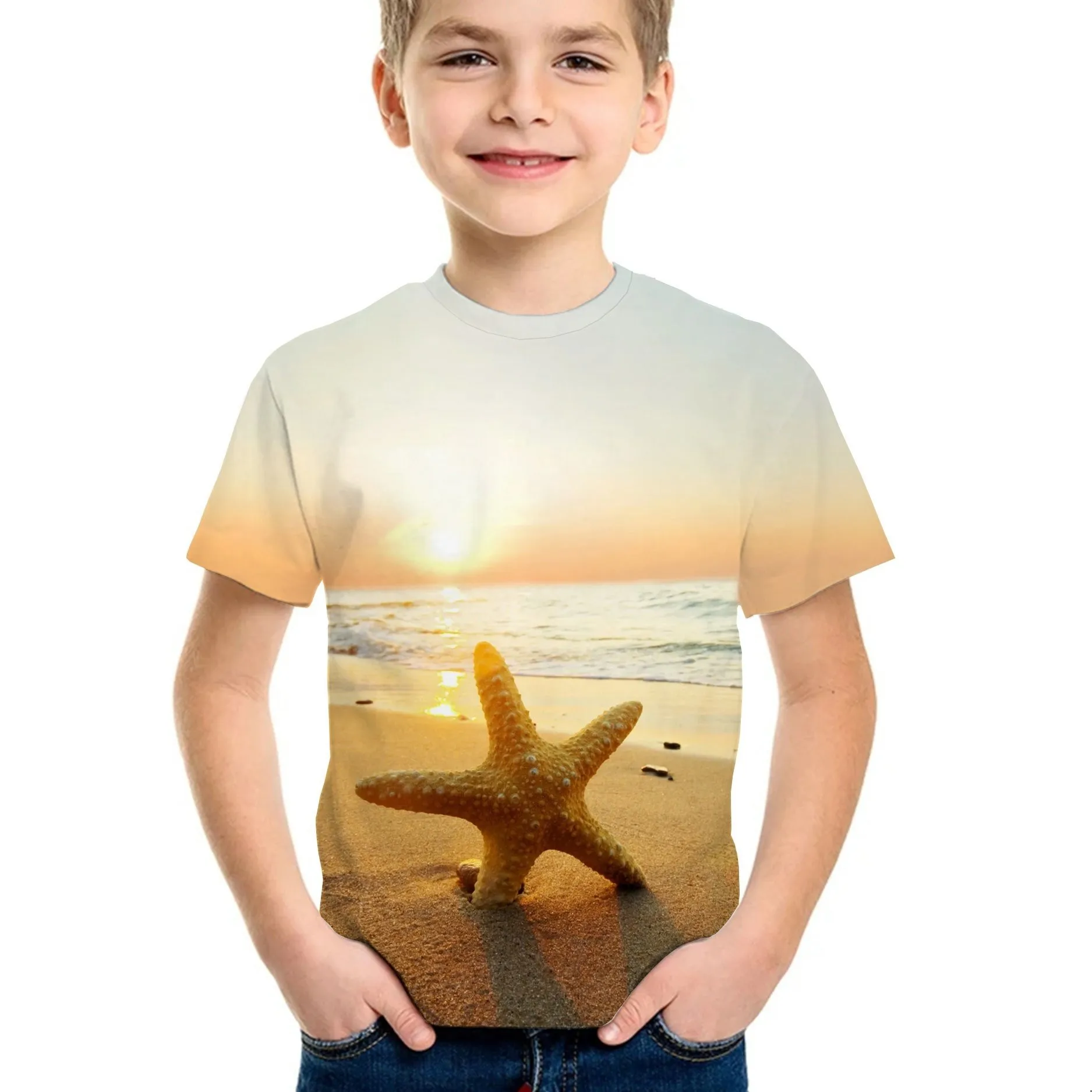 T-shirt hawaïen à col rond pour enfants, t-shirts décontractés pour garçons, vêtements de plage pour enfants, doux et confortable, respirant, vacances d'été