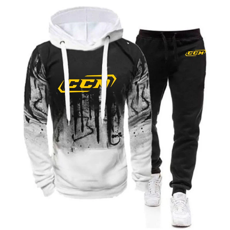 CCM logo heren nieuwe mode casual lente en herfst sportkleding gradiënt hoodie + bedrukte joggingbroek Harajuku sportkleding pak