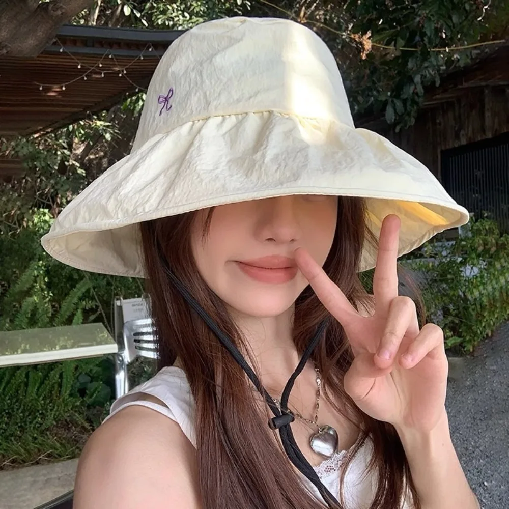 

Casual Korean Bow Bucket Hat Quick Dry Sweet Fisherman Hat Wide Brim Outdoor Women's Sun Hat Mountaineering