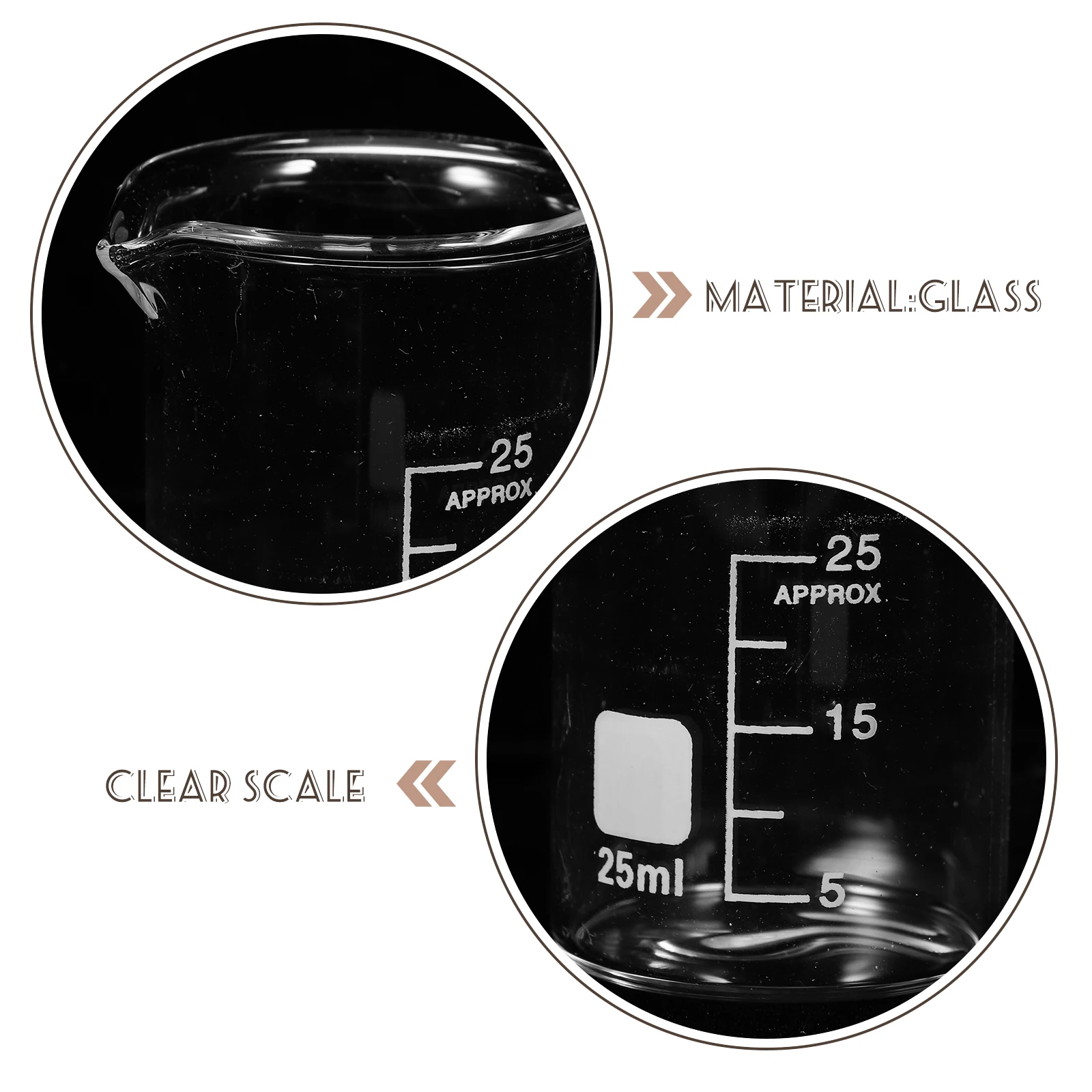 6 قطعة مجموعة أكواب زجاجية وضع مستقر قاعدة حمض مقاومة كيميائيًا أكواب قياس المذيبات كوب قياس المختبر