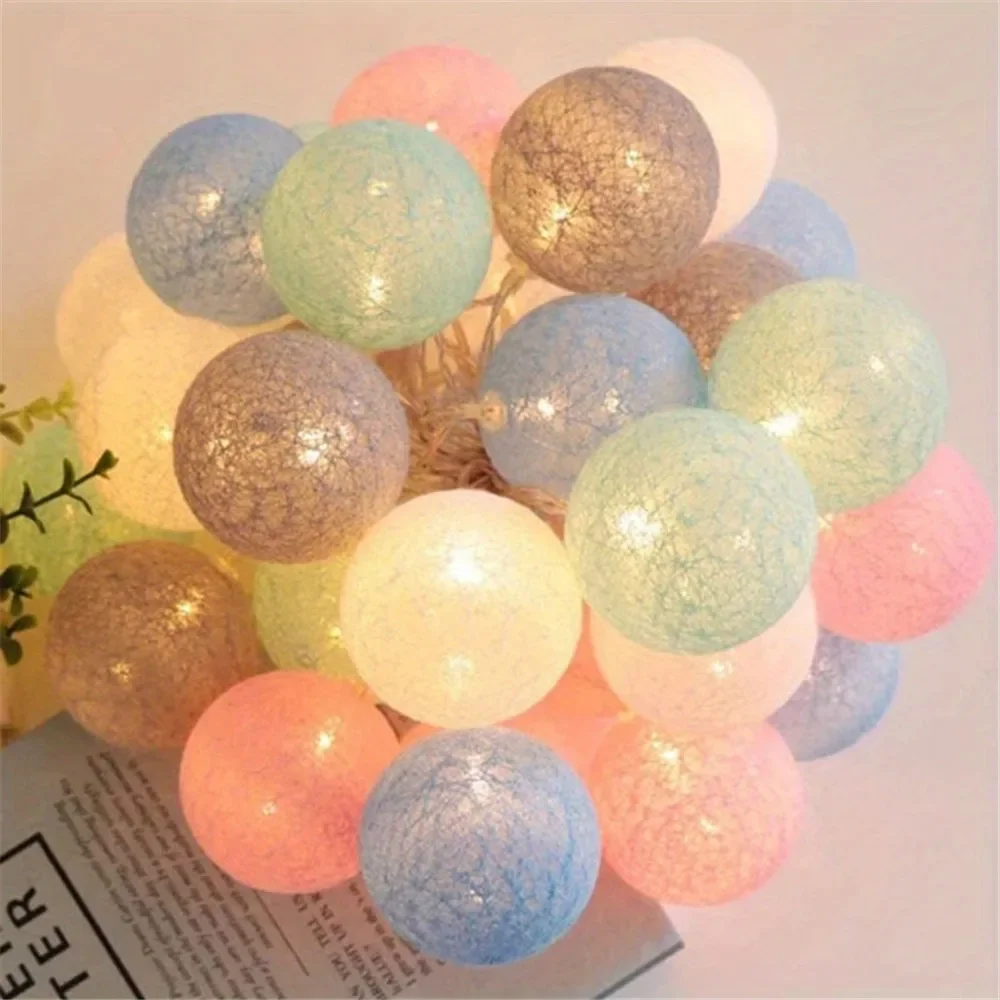 Halloween Cotton Garland Balls Lights String Christmas Outdoor Hanging Party Baby Kids Room Bed Fairy Lights Wedding Decorations - view 2