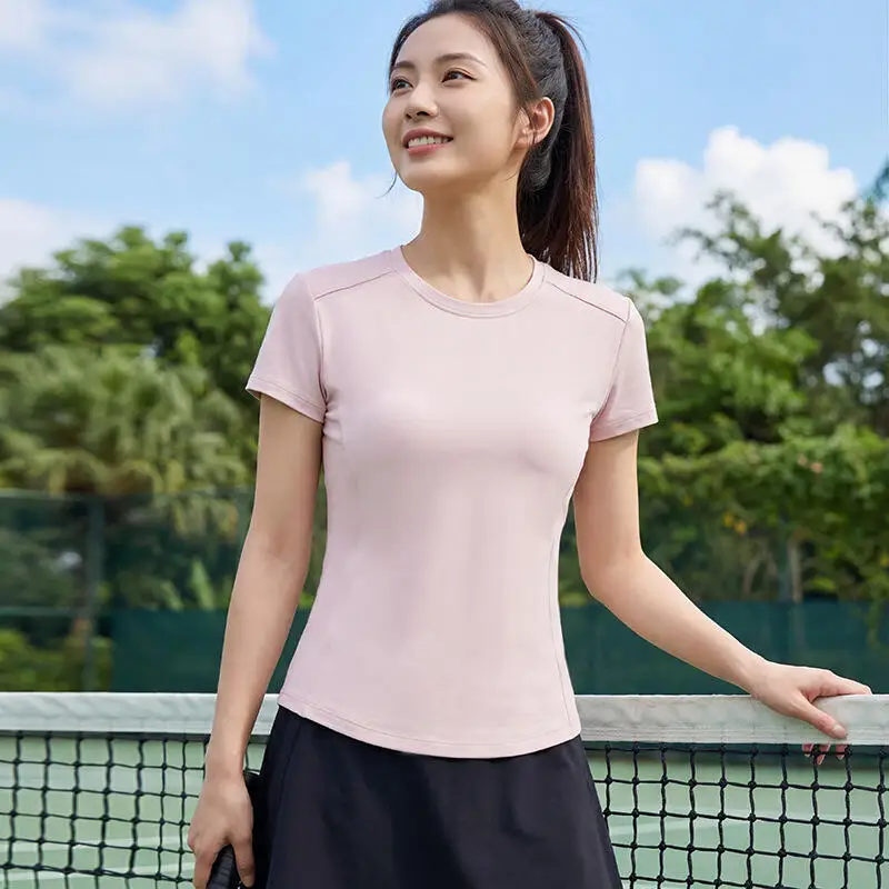 

Модная женская футболка с коротким рукавом, круглым вырезом, облегающая, с полурукавами, летний универсальный топ