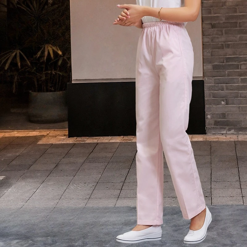 กางเกงสครับผู้หญิงเอวยางยืด - กางเกงพยาบาลแบบมีกระเป๋า ไซส์ใหญ่ กางเกงทำงานสำหรับแพทย์