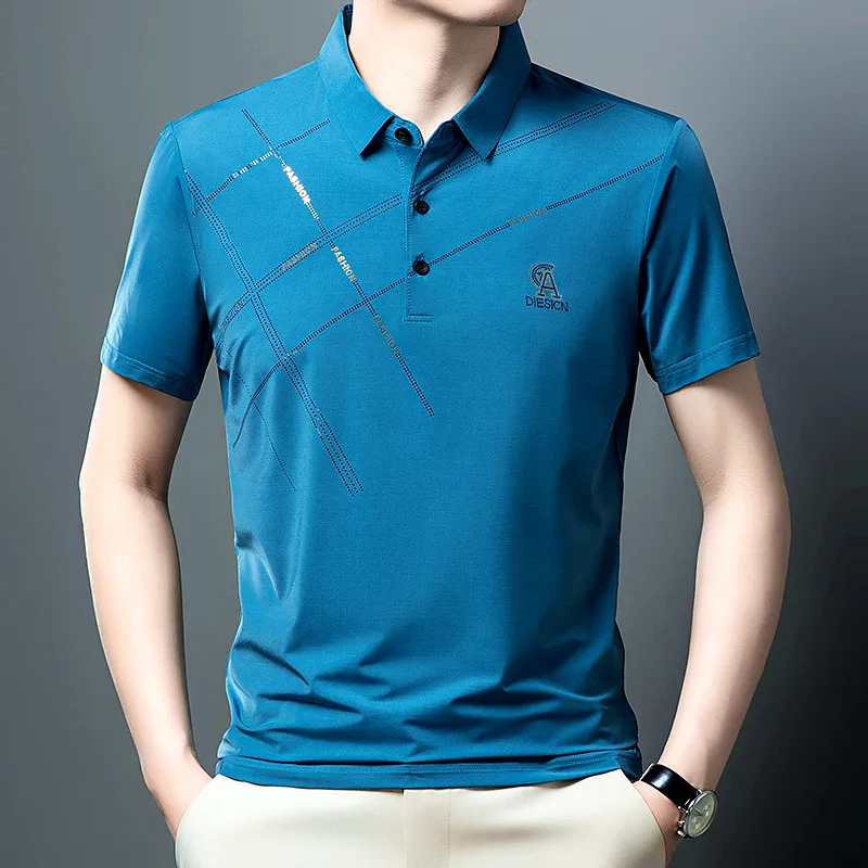 Luxury High Quality Ice Silk ventilate Short Sleeve polo shirt Men\'s Top Summer Brand Embroidery Casual Business Paul T-shirt