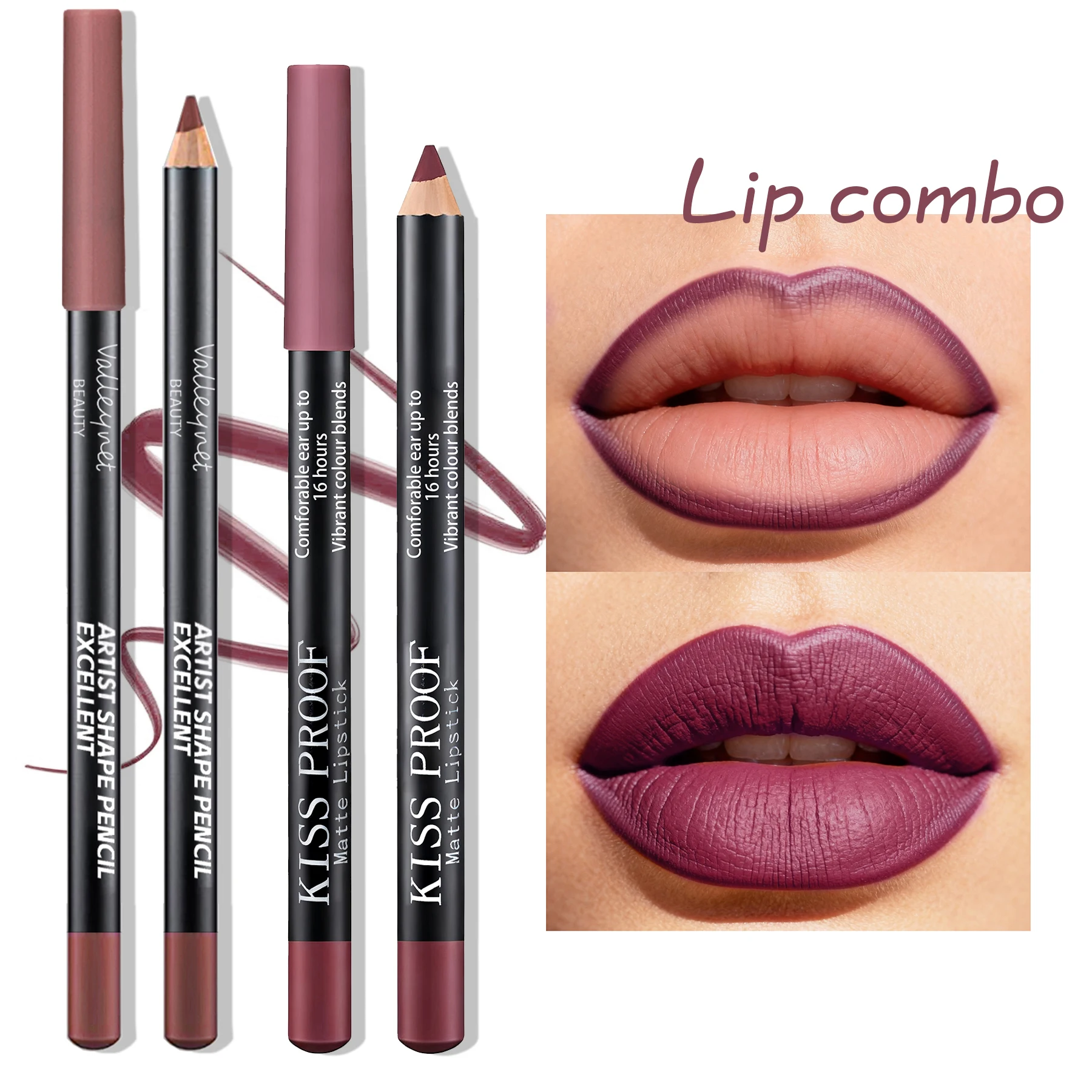 Conjunto de batom e esmalte labial fosco de veludo 2 tamanhos, conjunto combinado de lábios à prova d'água de longa duração, cosméticos tutoriais de maquiagem
