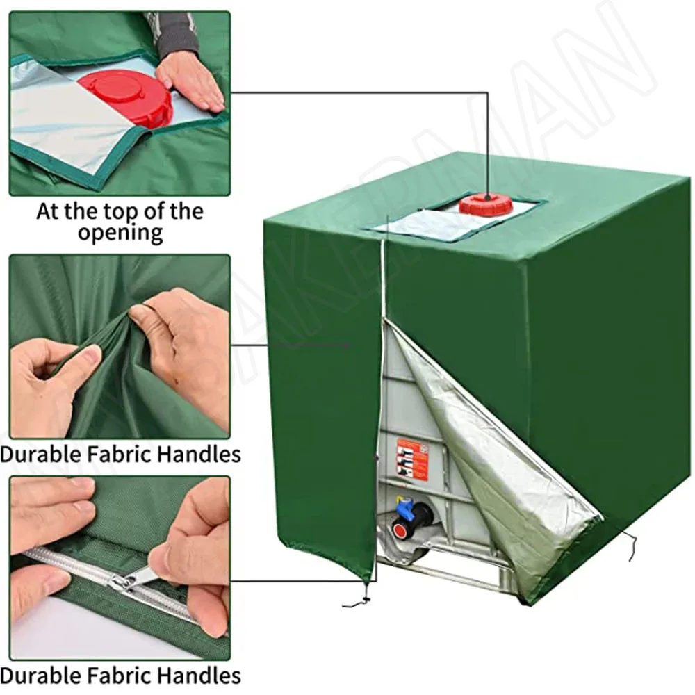 Home Universal Dust Cover IBC Container Green Zipper Cover Waterproof Dust Foil Cover UV Shield 1000 L Water Tank Cover