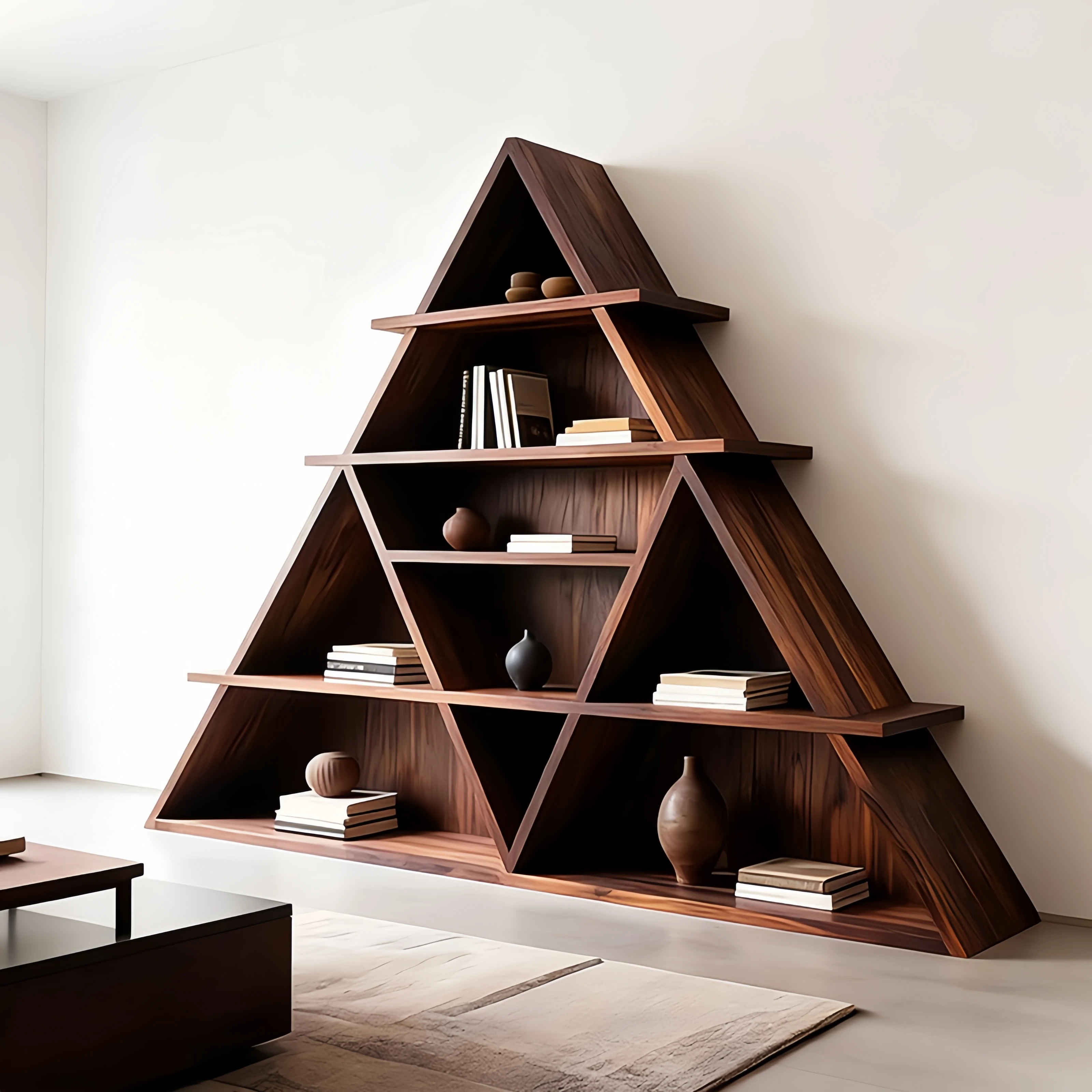 Black walnut shelf bookcase triangular partition Duobao Pavilion storage rack